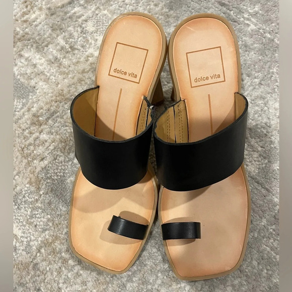 Dolce Vita Frans Stella Black Slip On Sandal Heels Minimalist Womens Size 6.5 - Picture 6 of 8